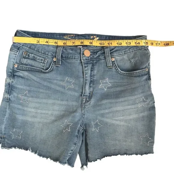 Seven7 Seven Denim Weekend Shorts Women 6 Blue Stretch Bling Stars Patriotic USA - Picture 4 of 12